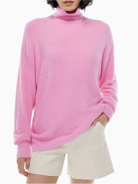 Hudson Bay Cozy Pink Mock Neck Women's Sweater -100% CASHMERE -Large